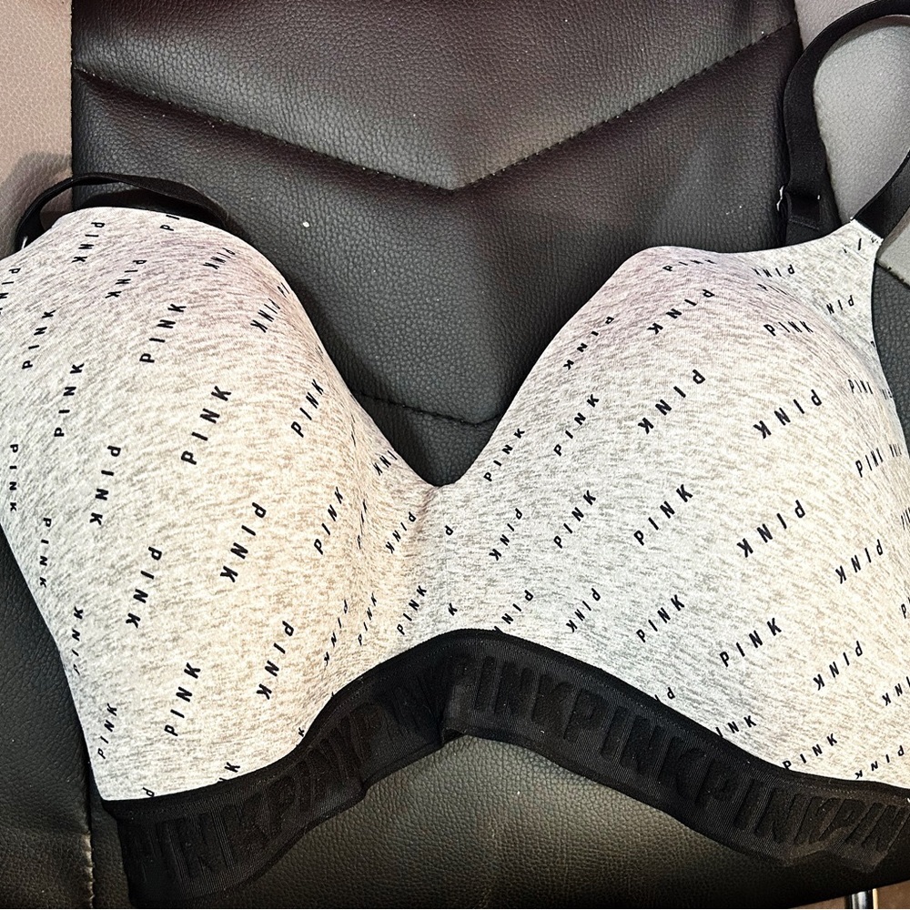 VICTORIA SECRET-PINK: Sports Bra, Size 36DD. Washed But Never Worn-Gray & Black